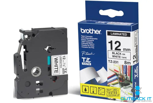 Brother 12mm Black on White TZE Tape Brother - LABELLERS