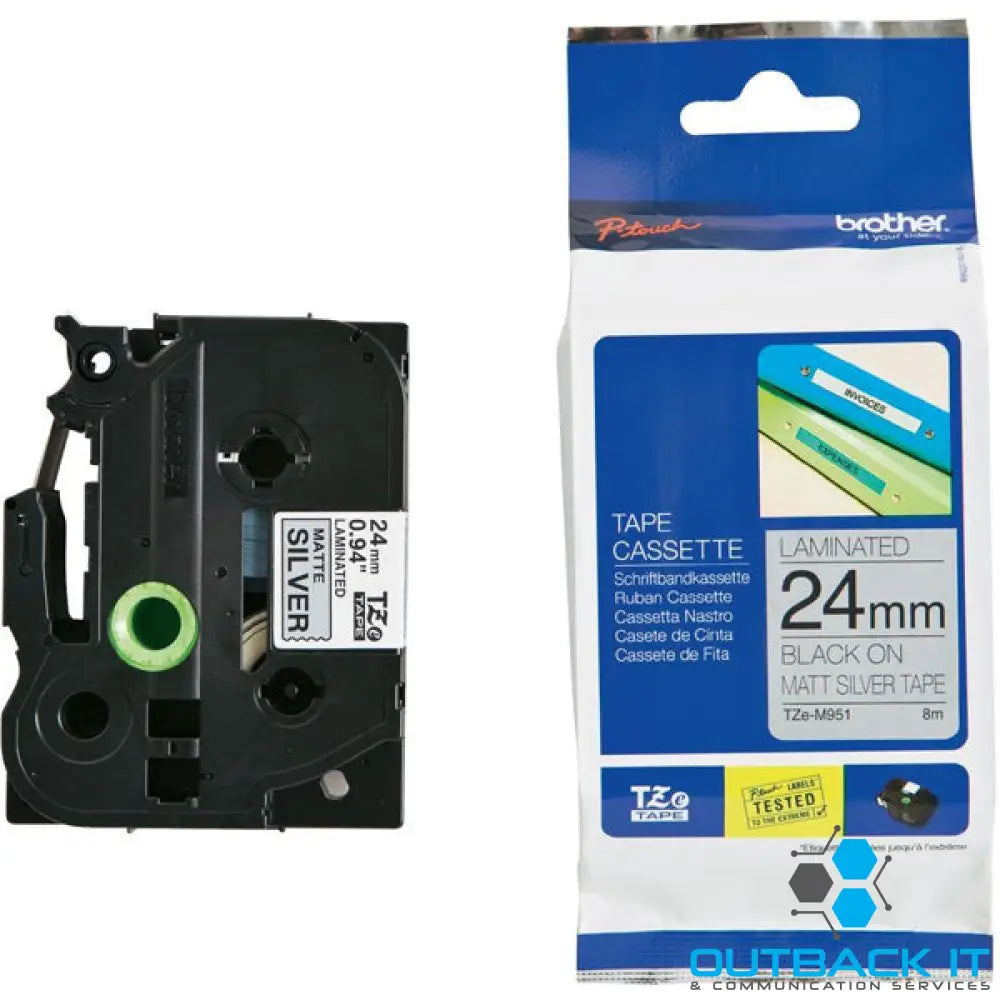 Brother 24mm Black on Silver MATT TZE Tape Brother - LABELLERS
