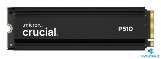 Crucial P510 1TB Gen5 2280 NVMe M.2 SSD w Heatsink 11,000 / 9,500 MB/s R/W 600TBW 1.5M IOPS 1.5M hrs MTTF Full-Drive