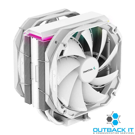 DeepCool AS500 PLUS White CPU Cooler Single Tower Five Heat Pipe Design High Fin Density Double PWM Fans Slim Profile