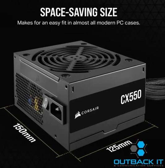 (LS)Corsair CX550 550W 80 PLUS Bronze Certified Up to 88% Efficiency Compact 125mm design easy fit and airflow ATX PSU