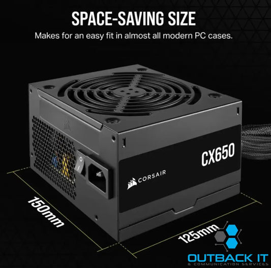 (LS)Corsair CX650 650W 80 PLUS Bronze Certified Up to 88% Efficiency Compact 125mm design easy fit and airflow ATX PSU
