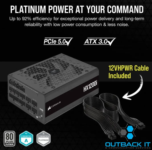(LS)Corsair HX1200i ATX High Performance Platinum PSU ICUE 2024. PCIe 5.0 ATX 3.1 12VHPWR Cable included. ATX/PS2