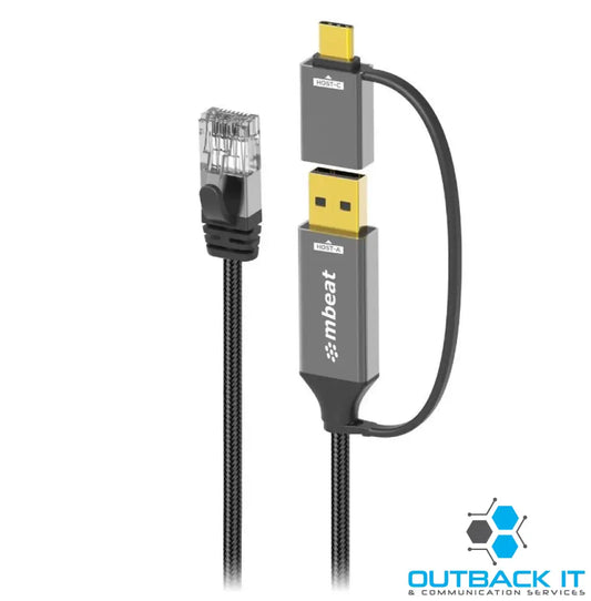 mbeat Tough Link 3m USB & USB-C to RJ45 Ethernet Cable - Space Grey USB Parallel & Firewire
