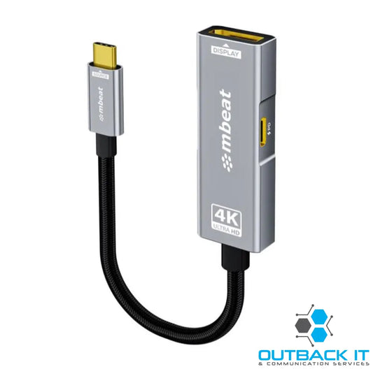 mbeat Tough Link USB-C to DP Adapter with 100W PD - Space Grey 4K (3840 x 2160) @60Hz 2K (2560 x 1440) @144Hz 1080p