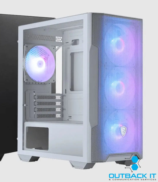 MSI MAG FORGE M100R WHITE Micro ATX Case 1x USB 3.2 2x USB 2.0 1x Audio 1x Mic 4x PCI-E 2x 2.5’ 2x 3.5’ Micro ATX