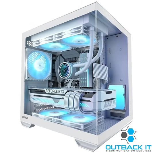 OKINOS Mirage 4 mATX ARGB Case ARGB controller 4x ARGB Fans. Ultimate thermal Steel,2x USB3.0 1x3.2 Gen2 USB-C White