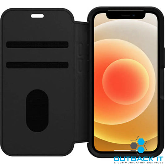 OtterBox Strada Apple iPhone 12 Mini Case Black - (77-65371) DROP + 3X Military Standard Leather Folio Cover Card