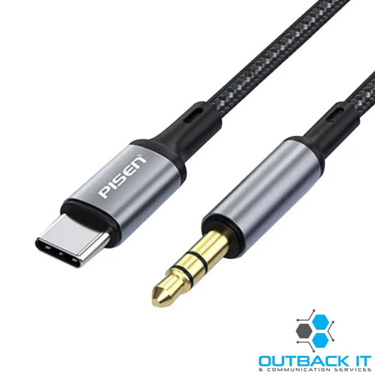 Pisen Braided USB-C to 3.5mm AUX Audio Cable(1M) Titanium Grey-Gold-Plated Plug,Bend Resistant,Aluminum Alloy