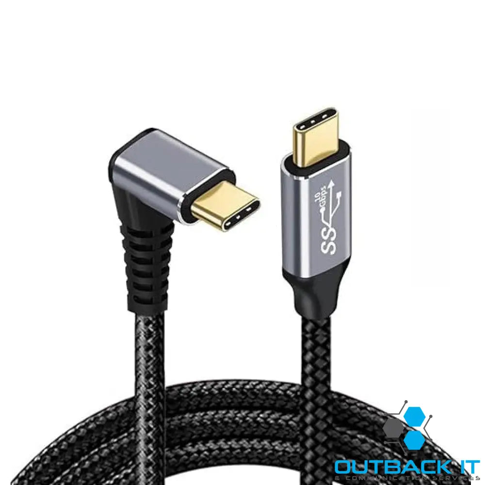 Pisen Braided USB-C to USB-C Right Angle Cable (1M) - Black 100W Power Support 10Gbps Data Speed Reversible Design