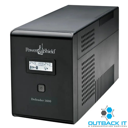 PowerShield Defender 1600VA UPS AVR LCD display 6 AUS sockets user-replaceable batteries 2-year warranty Line