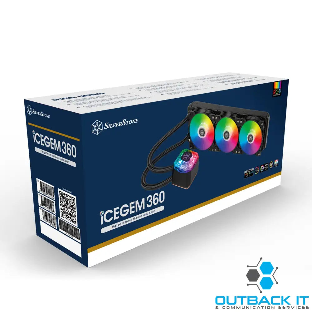 Silverstone IceGem 360 high-performance ARGB AIO liquid cooler with 3 x 120mm ARGB fans TFX