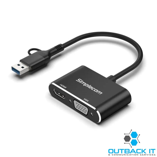 Simplecom DA326C USB 3.0 and USB-C to HDMI + VGA Video Card Adapter Full HD 1080p USB Network Adapters