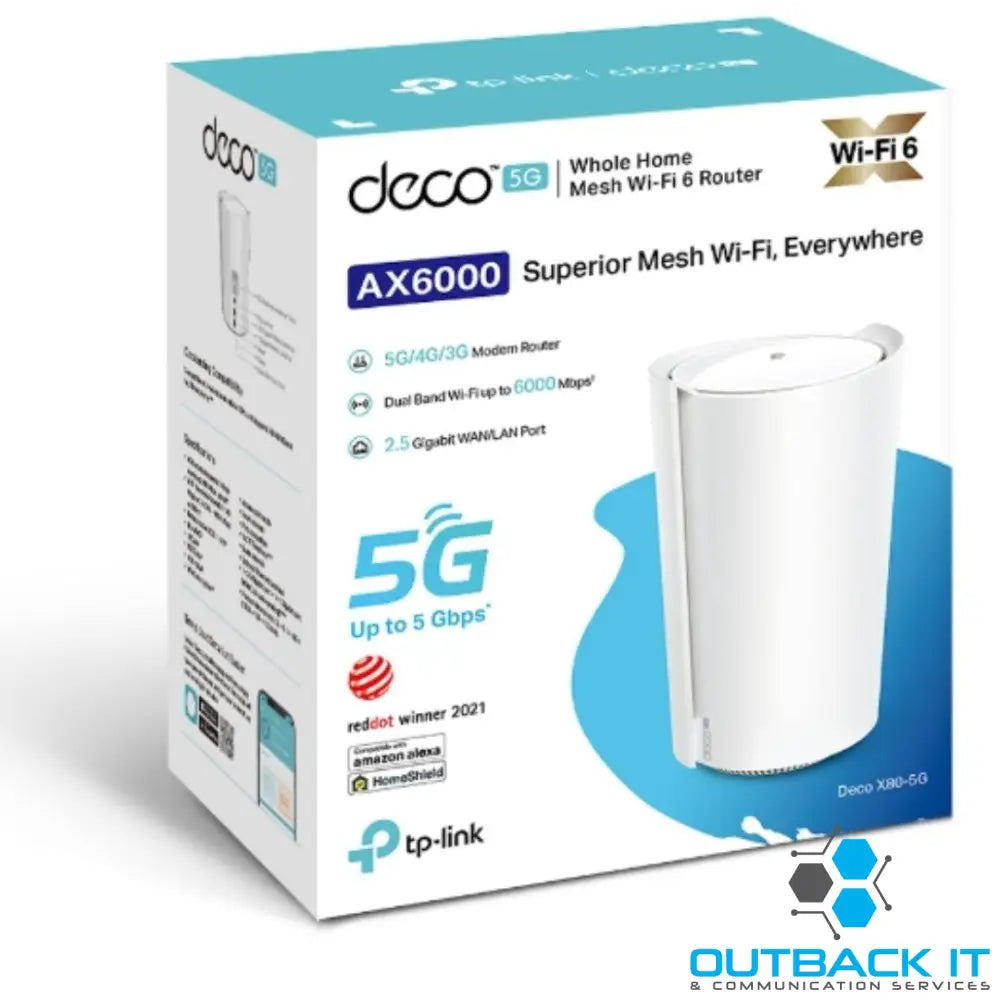 TP-Link Deco X80-5G(1-pack) 5G AX6000 Whole Home Wi-Fi 6 Gateway 4804Mbps at 5 GHz + 1148Mbps at 2.4 GHz 5G