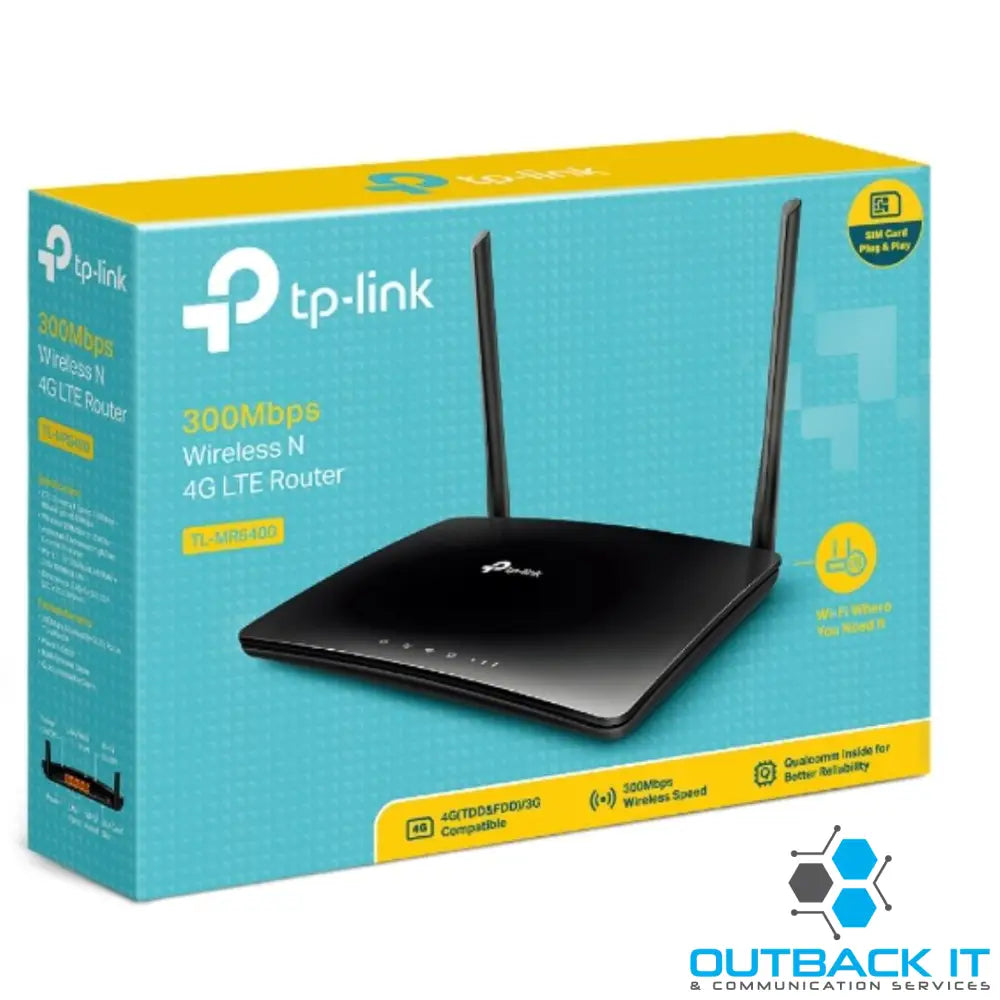 TP-Link TL-MR6400 N300 Wireless N 3G/4G-LTE Router 2.4GHz (300Mbps) 802.11bgn 3x100Mbps LAN 1x 100Mbps 4G SIM Slot