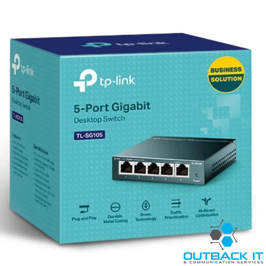 TP-Link TL-SG105 5port Switch Desktop,Gigabit,Steel Case 5-Port 10/100/1000Mbps RJ45 Supporting Auto-MDI/MDIX Plug and
