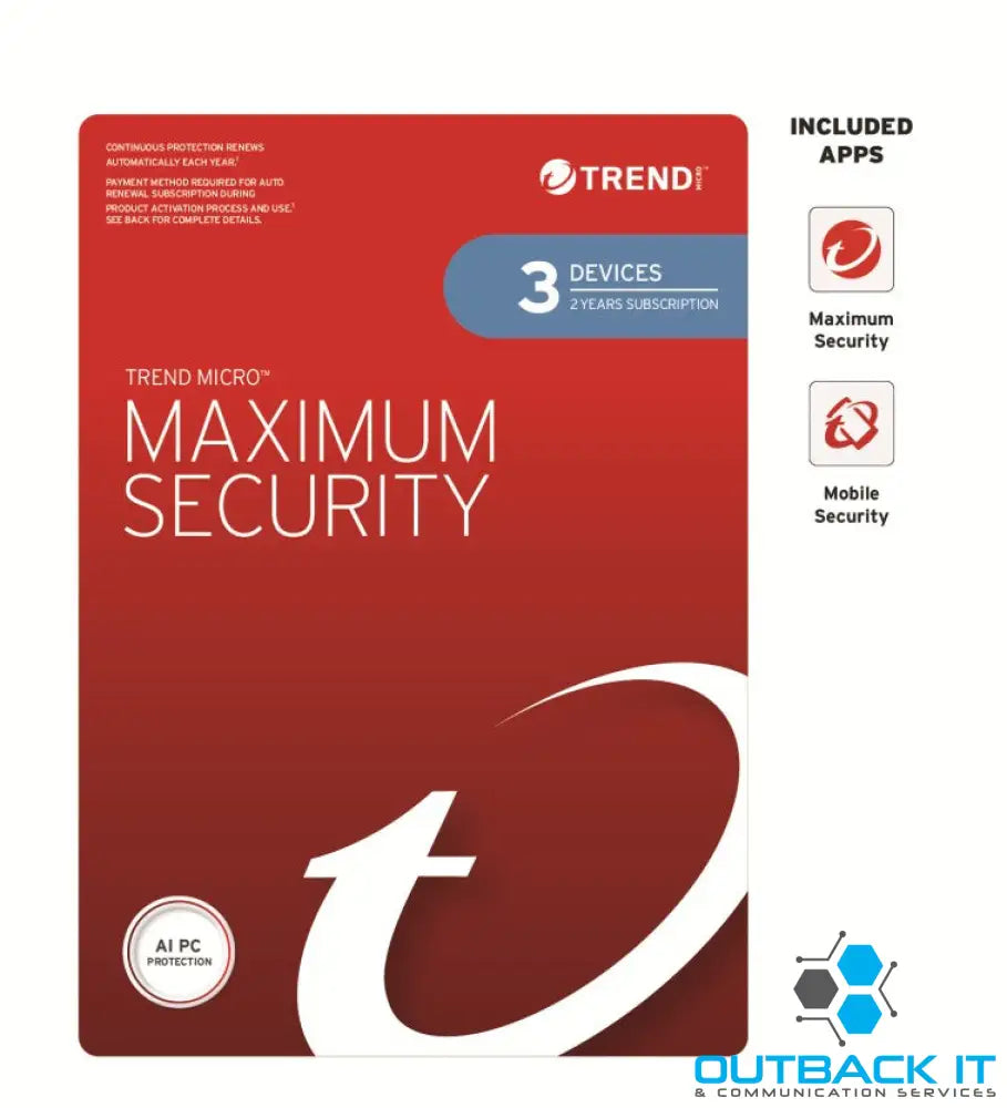 Trend Micro Maximum Security (3 Devices) 2 Year Retail Mini Box Auto Renew Anti-Virus Software