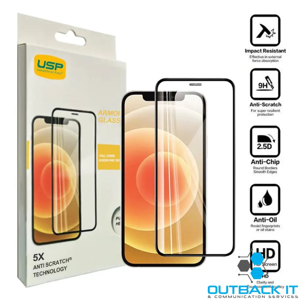 USP Apple iPhone 12 Pro Max Armor Glass Full Cover Screen Protector - 5X Anti Scratch Technology Perfectly Fit Curves