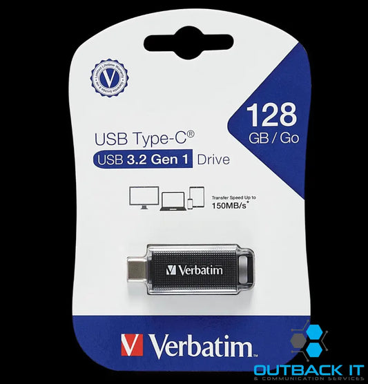 Verbatim 128GB Type-C USB 3.2 Flash Drive - Black Retail Pack 70903 Ultra Fast Transfer Compact and Light weight design