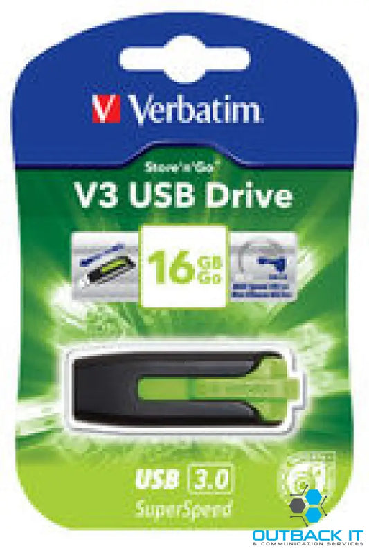 Verbatim 16GB V3 USB3.0 Green Store’n’Go V3; Rectractable USB Storage Drive Memory Stick USB3.0 Memory Thumb Drive