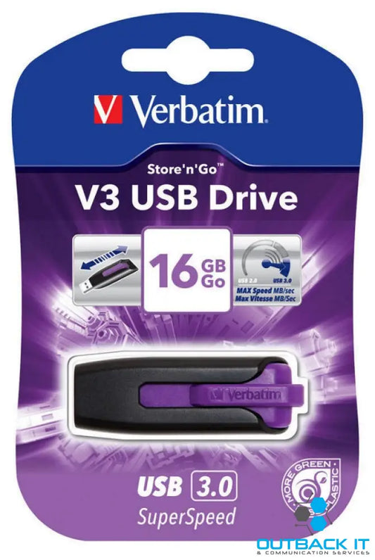 Verbatim 16GB V3 USB3.0 Violet Store’n’Go V3; Rectractable USB Storage Drive Memory Stick USB3.0 Memory Thumb Drive