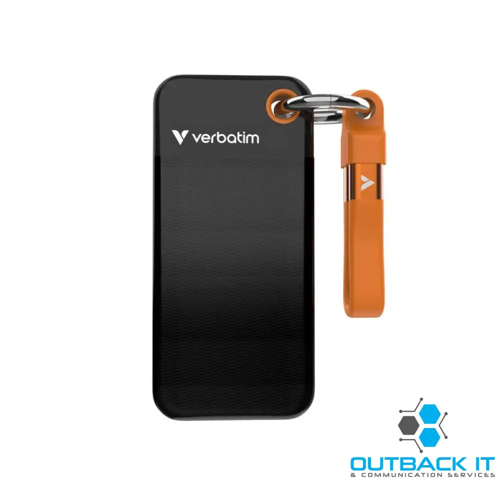 Verbatim 1TB Pocket SSD USB 3.2 Gen 2 1TB Black Orange Convenient Keyring cable holder. Compact Rugged. Ultra