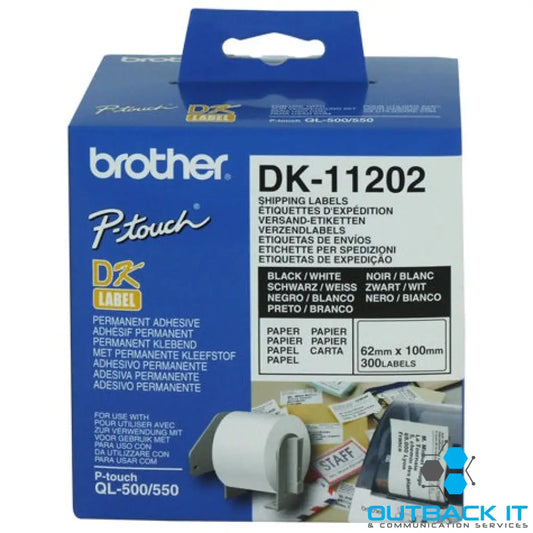 White Shipping/Name Badge Labe 62mmX100mm,300 labels per roll Brother - LABELLERS