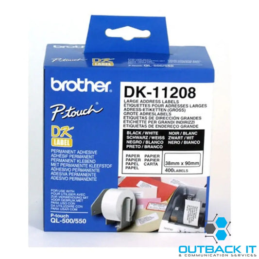 White StandardLarge Address Label 38mmX90mm,400 per roll Brother - LABELLERS